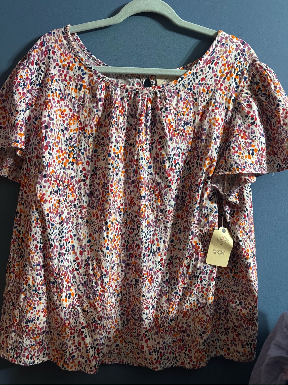 St. John's Bay Cream Multicolor Flutter-Sleeve Blouse